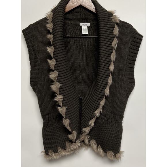 Y2K Style Cache Sweater Green Women's Large Knit Faux Fur Trim Forest Fairy Boho - Picture 5 of 9